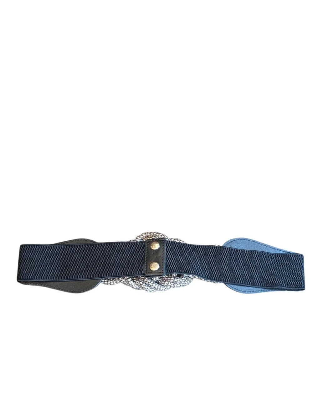Vintage Black Stretch Belt With Silver Toned Twisted Metallic Knot Size Small